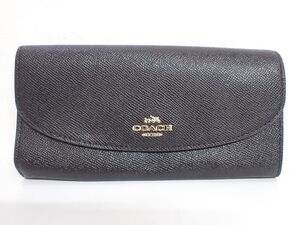 J248/6B□COACH コーチ 長財布 フラップ ロングウォレット レザー ブラック 黒 メンズ レディース 中古品□