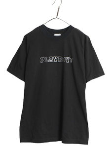 00s USA製 プレイボーイ ロゴ プリント 半袖 Tシャツ メンズ レディース L / 00年代 オールド ブラック PLAYBOY オフィシャル キャラクター