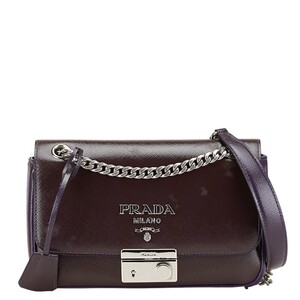 プラダ サフィアーノ チェーン 斜め掛け ショルダーバッグ 1BD147 パープル エナメル レディース PRADA 【中古】