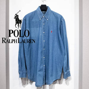 M / 80s 90s POLO by RALPH LAUREN オールド ポロ ラルフローレン BLAIRE デニム BDシャツ インディゴ VTG 古着 ブルー アメトラ アメカジ