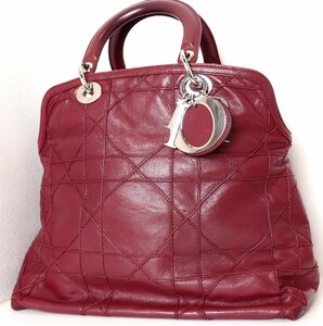 美品 Christian Dior ディオール レザー ハンドバッグ パイソン トートバッグ レッド シルバー金具