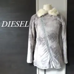 DIESEL アシンメトリーチャック ファーコート ロゴ刺繍 ブルゾンジャケット