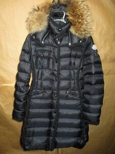 モンクレール　MONCLER　 HERMIFUR 袖　ロゴ　ワッペン ファー　フード　ダウン　コート 黒 1 国内正規品