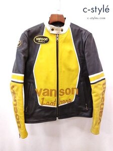 Q395c [人気] VANSON バンソン シングルライダースレザージャケット 38 ブラック×イエロー | アウター Q