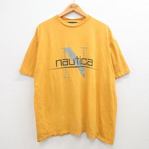 XL/古着 ノーティカ 半袖 ブランド ビンテージ Tシャツ メンズ 90s ビッグロゴ 大きいサイズ コットン クルーネック 黄 イエ