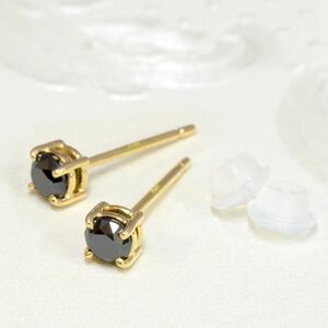 【バラ売り/1個】 ピアス 18金 イエローゴールド 天然石 ブラックダイヤモンドのスタッドピアス 直径4.0mm｜パワーストーン レディース