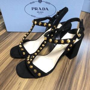 新品★プラダ PRADA レディース サンダル パンプス ヒール ブラック NERO 38 25㎝