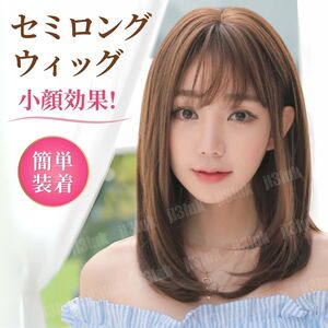 ウィッグ セミロング ストレート レディース ミディアム ブラウン かつら 女性用 茶髪 かわいい ナチュラル 耐熱 自然 コスプレ フル