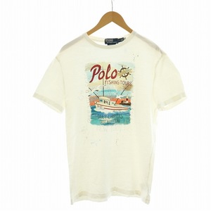 ラルフローレン RALPH LAUREN Tシャツ カットソー 半袖 ペイント 船 アンカープリント ロゴ S 白 ホワイト ■GY01 /MQ メンズ