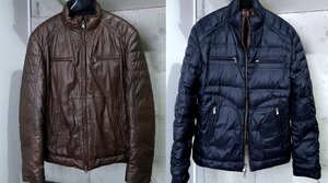 良品 ブルネロクチネリ BRUNELLO CUCINELLI グース ダウン リバーシブル レザー ブルゾン メンズ ジャケット ライダース ブラック ブラウン