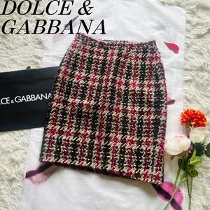 【美品】DOLCE&GABBANA 膝丈スカート チェック レオパード 40　ドルチェアンドガッバーナ