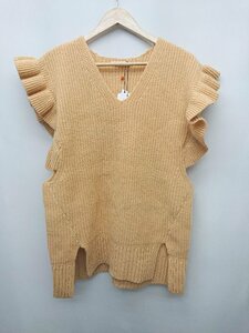 ◇ ◎ ●未使用● SLY スライ タグ付き WOOL ARM FRILL V／N RIB ベスト サイズF オレンジ レディース P