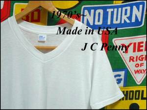 《美品》USA製JCPennyビンテージVネックTシャツ白ホワイト70s80s
