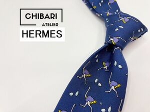 HERMES　エルメス　鳥さん柄 ネクタイ 3本以上 送料無料 メンズ ネイビー　1204171