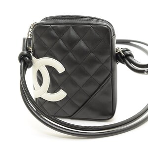 □516867 CHANEL シャネル ポシェット ミニショルダーバッグ カンボン A25177 レザー レディース ブラック ホワイト