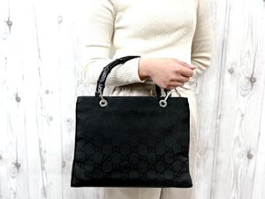 美品 GUCCI グッチ GG柄 バンブー ハンドバッグ バッグ ナイロン×バンブー 黒 78812