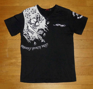 Don Ed Hardy designs エド ハーディー デザインズ Tシャツ 半袖 コットン Vネック 正規品 BLK L 使用少 美品/クリスチャンオードジェー