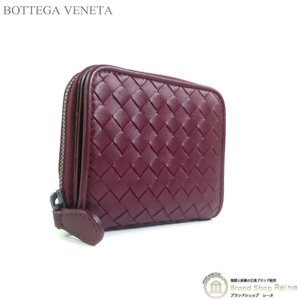 ボッテガ ヴェネタ （BOTTEGA VENETA） イントレチャート ラウンドジップ ミニウォレット 二つ折り 財布 624048 ボルドー（未使用品）中古