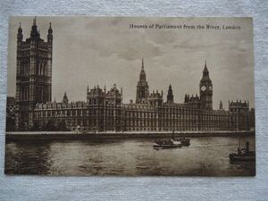 【絵葉書1枚】 Houses of Parliament from the river, London 国会議事堂 /Selfridge /ロンドン ヴィンテージ 建築 街並 船舶 ハガキ 46-7