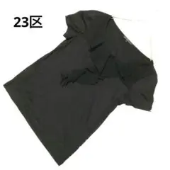 23区 トップス Tシャツ 黒　半袖　フリル　大人かわいい　エレガント 【M】