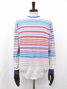 HH 【ジョンスメドレー JOHN SMEDLEY】マルチボーダー ハイゲージ クルーネック長袖ニット (メンズ) sizeM トリコロールカラー ●29MN4831