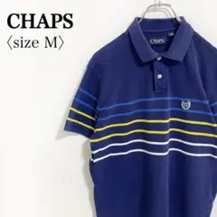 CHAPS チャップス◎ライン配色ボーダー 鹿の子 半袖ポロシャツ M