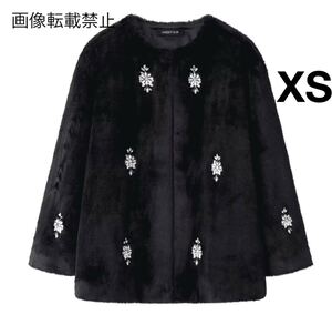 black vintage ヴィンテージ レトロ ビジュー ファーコート アウター XSサイズ レディース★ZARA 好きな方に★2024 秋冬新作 新品未使用★