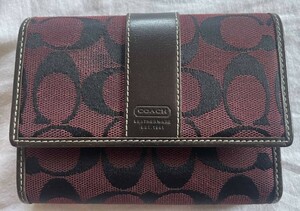 COACH コーチ シグネチャー×レザー　ワインレッド　長期保管品