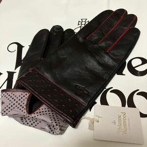 送料込●新品●Vivienne Westwood 羊革手袋 ブラック×赤ラインE メンズ25cm 縦24cm ×横10.5cmヴィヴィアンウエストウッド レザー