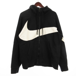 ナイキ NIKE HBR FULL HOODIE ビック スウォッシュ スウェット パーカー 長袖 フルジップ 裏起毛 コットン混 BQ6459-010 黒 ブラック XL ト