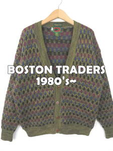 80s 90s BOSTON TRADERS ★ 総柄 オーバーサイズ ニット カーディガン ★ ウール アメリカ USA ビンテージ 古着 ドット 幾何学模様 水玉