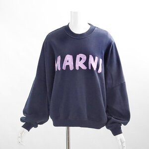 MARNI ◆24SS ロゴ スウェット シャツ ネイビー サイズ38 ドロップショルダー クルーネック トレーナー マルニ ◆ZZ3