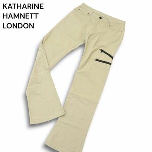 KATHARINE HAMNETT LONDON キャサリン ハムネット ストレッチ ジップポケット カーゴ シューカット パンツ Sz.S　メンズ　A4B04185_8#R