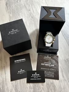 美品　EDOX エドックス クロノオフショア1 ダイヤ　クロノグラフ　グリーン　クォーツ　メンズ腕時計 300本限定　箱　ギャラ　稼働中