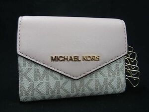 MICHAEL KORS マイケルコース MK柄 PVC×レザー 6連 キーケース 鍵入れ レディース アイボリー系×ピンク系 DE6324