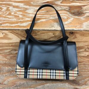 ★ BURBERRY ハンドバック　レザー×チェック　外装美品　内側劣化あり　バーバリー