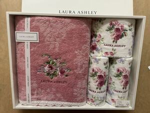 新品未使用品　LAURA ASHLEY ローラアシュレイ　4点　バスタオル　ミニタオル　綿100％　内野　薔薇　ピンク　レース　バラ