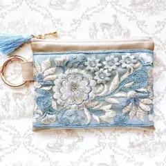 ♪パステルブルー♪ポーチ/インド刺繍リボン/ウィリアムモリス