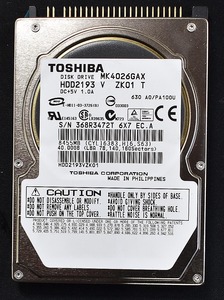 東芝 MK4026GAX [ディスク容量 40G] 2.5インチ 44pin パラレルATA ハードディスク 9.5mm厚 使用時間 2319H (管:HA07