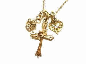 ☆超豪華 9K 金 ゴールド 本物 正規品 ロイヤルオーダー Sistine Cross Tiny Crown Small Allegra Heart w/ DIAMOND ネックレス ☆