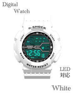 デジタル腕時計 スポーツ腕時計 腕時計 時計 デジタル式 LED デジタル 自転車 スポーツ キャンプ ランニング アウトドア　ホワイト　1