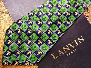 ★良品★3R04333【LANVIN】ランバン「葉っぱ 植物 格子 柄」ネクタイ