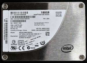 1円スタート Intel 520 Series SSDSC2BW180A3H (180GB) SSD 2.5inch 7mm CristalDiscinfo 正常(100%) MLC 総書込量:6986G (管:PC03