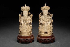 【善古堂】某有名オークション買入 時代物 特種白材 乾隆皇帝夫婦造像 豪華芯料使用 骨董品 古美術0525-137S22