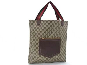 1円 GUCCI オールドグッチ ヴィンテージ シェリーライン GGスプリーム PVC×レザー トートバッグ ショルダー 肩掛け ブラウン系 BJ6255