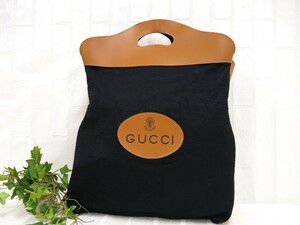 GUCCI オールド グッチ◆フェルト カーフ レザー 本革◆ハンド バッグ◆ブラック キャメル◆超美品◆ロゴプリント◆ヴィンテージ◆N9078