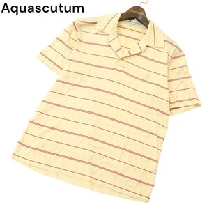 Aquascutum OF LONDON アクアスキュータム 春夏 ロゴ刺繍★ 半袖 ボーダー スキッパー ポロシャツ Sz.M　メンズ 日本製　A4T06558_6#A