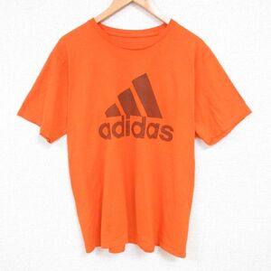 L/古着 アディダス adidas 半袖 ブランド Tシャツ メンズ ビックロゴ コットン クルーネック オレンジ 23aug17 中古