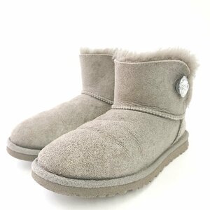 ■ UGG アグ MINI BAILEY BUTTON BLING 装飾 ショート丈 ムートンブーツ サイズ23.0 グレー レディース E