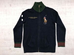 ポロ ラルフローレン Polo by Ralph Lauren ビッグポニー刺繍 ハイネック コットンニット ジャケット キッズ 綿100% 150 紺/緑